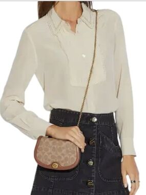 Coach Signature Crossbody in Brown and Tan with Gold Hardware